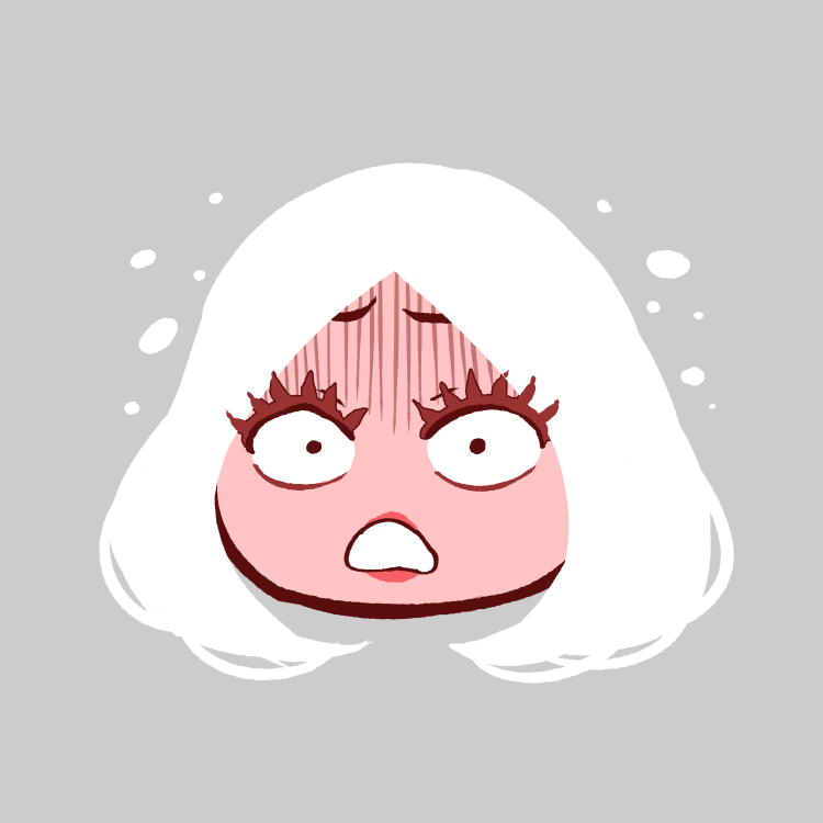 1girl akairiot chibi constricted_pupils eyelashes face grey_background hjarn_(akairiot) looking_at_viewer medium_hair open_eyes original parted_lips simple_background solo white_hair wide-eyed