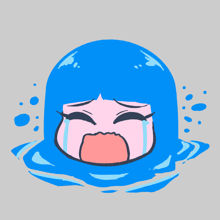 1girl akairiot bangs chibi closed_eyes crying face grey_background kelda_(akairiot) liquid_hair open_mouth simple_background solo tears water wavy_mouth