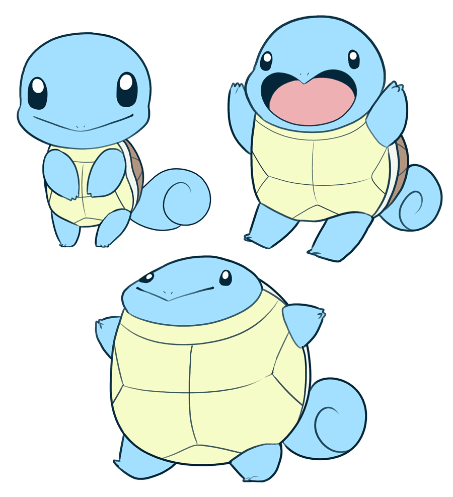 :d black_eyes closed_mouth creature gen_1_pokemon looking_at_viewer mary_cagle no_humans open_mouth pokemon pokemon_(creature) simple_background smile squirtle white_background