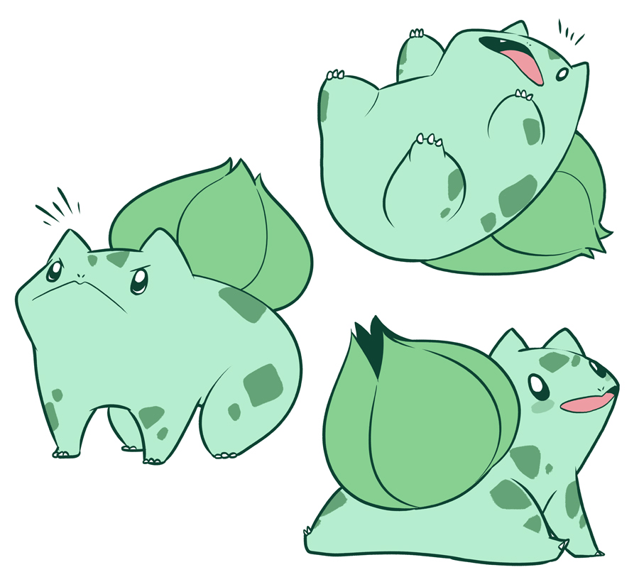 angry bulbasaur closed_mouth commentary_request creature fang gen_1_pokemon green looking_at_viewer mary_cagle no_humans open_mouth pokemon pokemon_(creature) simple_background white_background