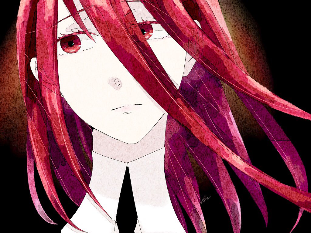 1other androgynous colored_eyelashes face hair_between_eyes houseki_no_kuni long_bangs red_eyes redhead shinsha_(houseki_no_kuni) short_hair solo