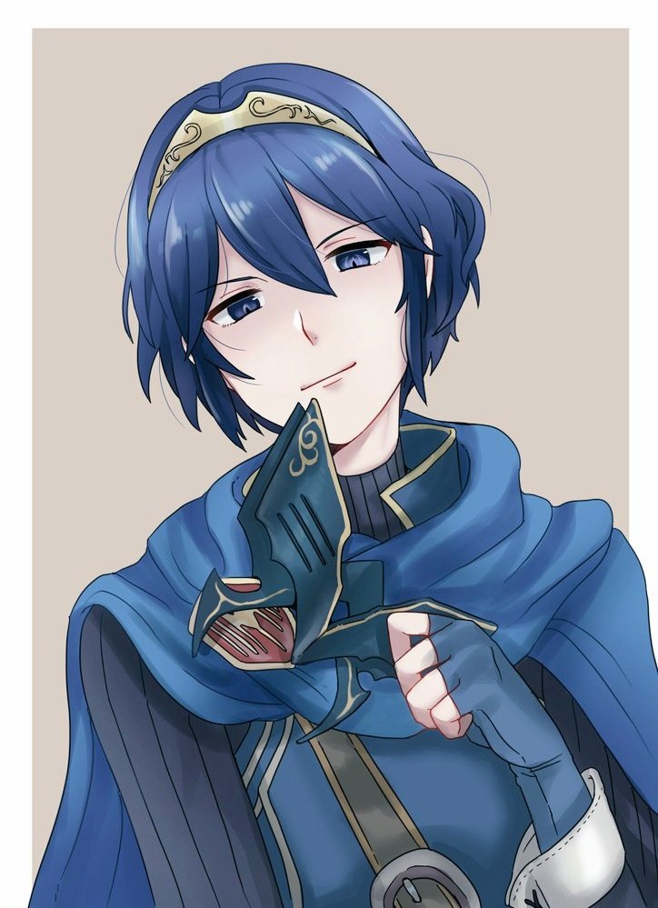 1girl akina_(akn_646) armor blue_eyes blue_hair cape fingerless_gloves fire_emblem fire_emblem:_kakusei fire_emblem_heroes gloves lucina marth_(fire_emblem:_kakusei) mask reverse_trap short_hair smile solo tiara