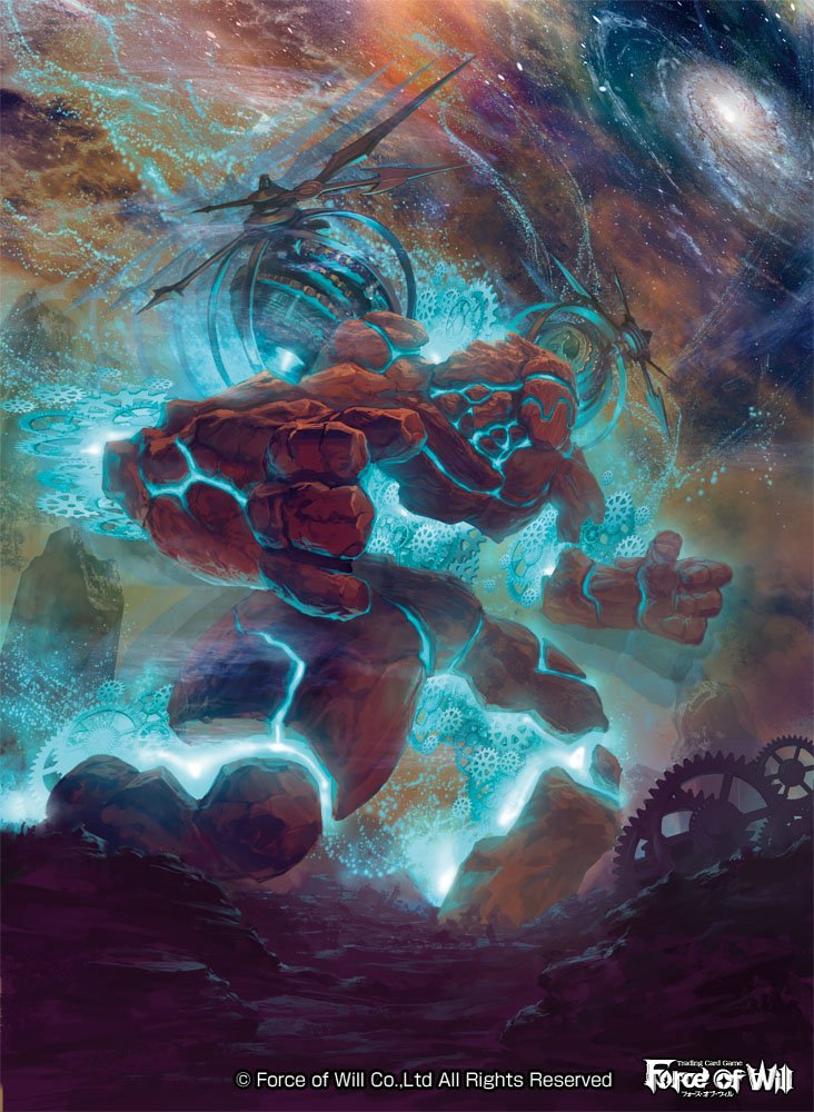 copyright_name force_of_will gears golem moopic no_humans official_art rock sky star_(sky)