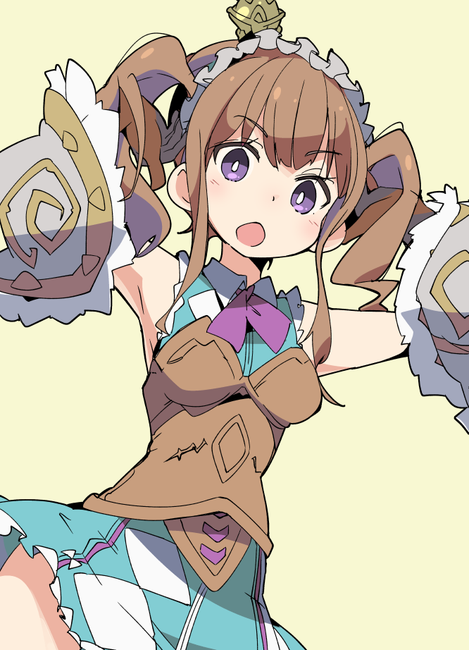 1girl armpits breasts brown_hair character_request dress ixy looking_at_viewer open_mouth sleeveless solo twintails violet_eyes