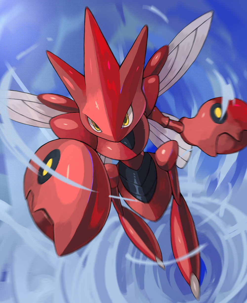 commentary_request creature full_body gen_2_pokemon highres no_humans pokemon pokemon_(creature) scizor solo tesshii_(riza4828) yellow_eyes