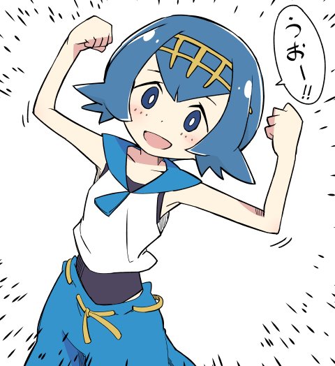 1girl blue_eyes blue_hair dress hairband ixy open_mouth pokemon pokemon_(game) pokemon_sm sailor_collar shirt short_hair simple_background sleeveless sleeveless_shirt solo suiren_(pokemon) swimsuit swimsuit_under_clothes trial_captain white_background white_shirt