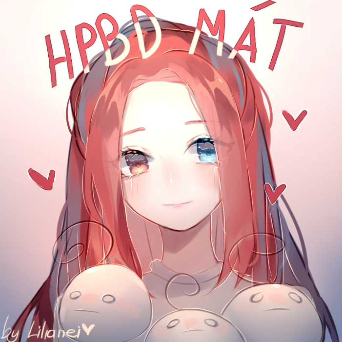 bangs birthday blue_eyes brown_eyes forehead headshot heterochromia lilianei long_hair looking_at_viewer original ponytail redhead smile upper_body