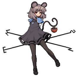 1girl animal_ears arms_behind_back basket black_footwear dark_skin dowsing_rod grey_hair jewelry light_smile lowres mary_janes mouse mouse_ears mouse_tail nazrin necklace pantyhose pixel_art shoes short_hair silver_hair simple_background standing tagme tail takorin touhou white_background