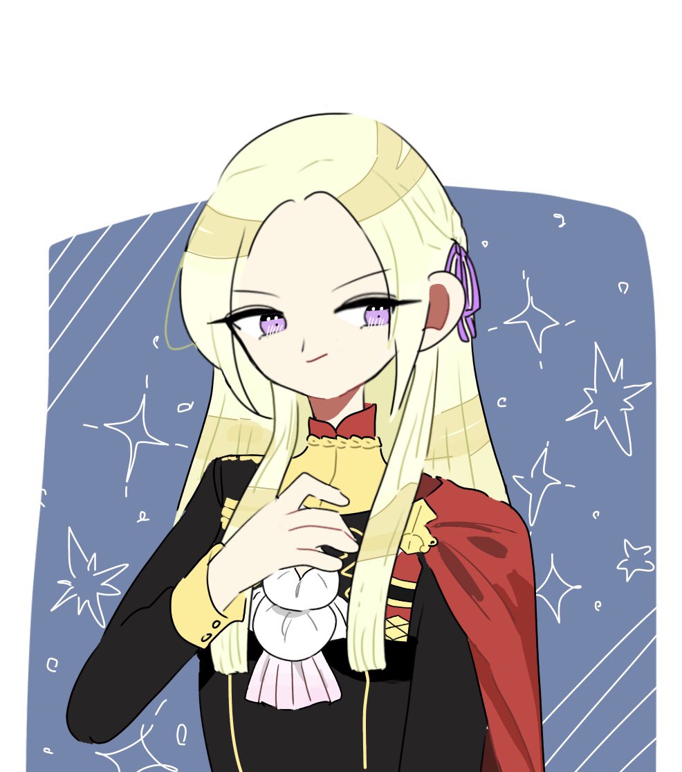 1girl artist_request blonde_hair blue_eyes cape cravat edelgard_von_hresvelg edelgard_von_hresvelgr_(fire_emblem) fire_emblem fire_emblem:_three_houses fire_emblem:_three_houses fire_emblem_16 gloves grey_background hair_ornament intelligent_systems long_hair looking_at_viewer mole mole_under_mouth nintendo simple_background smile solo uniform