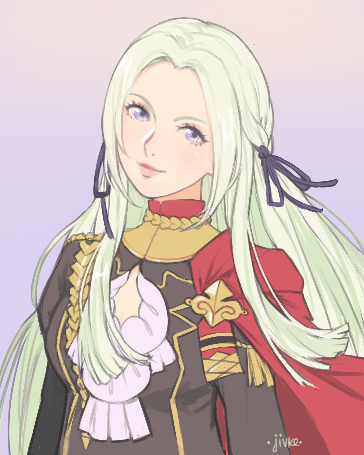 1girl blonde_hair blue_eyes cape cravat edelgard_von_hresvelgr_(fire_emblem) fire_emblem fire_emblem:_three_houses gloves hair_ornament highres jivke long_hair looking_at_viewer mole mole_under_mouth simple_background smile solo uniform