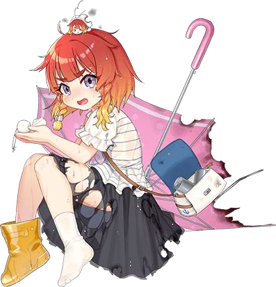 1girl akasaka_yuzu alternate_costume blue_eyes bob_cut boots braid etorofu_(kantai_collection) kantai_collection lowres official_art open_mouth redhead side_braid thick_eyebrows torn_clothes tsurime twin_braids umbrella