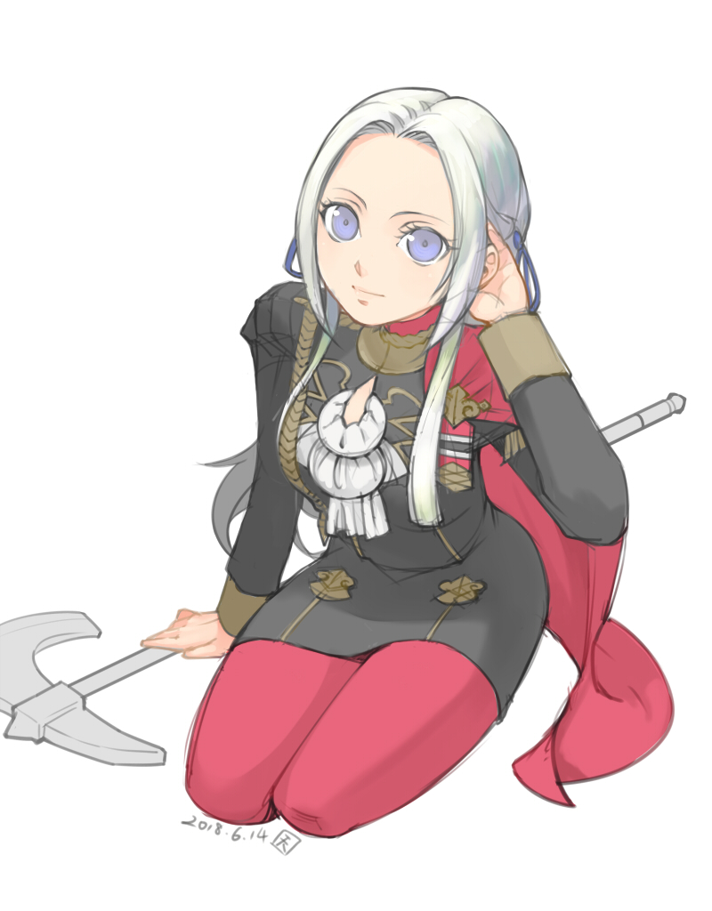 1girl blonde_hair blue_eyes cape cravat edelgard_von_hresvelgr_(fire_emblem) fire_emblem fire_emblem:_three_houses gloves hair_ornament long_hair looking_at_viewer mole mole_under_mouth pantyhose shiroh46 simple_background smile solo uniform white_background