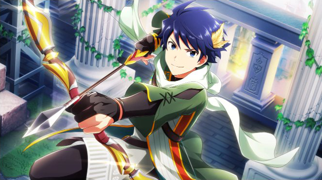 archer blue_hair dress green_eyes idolamster_side-m_live_on_stage short_hair smile takeru_taiga