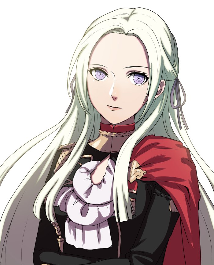 1girl blonde_hair blue_eyes cape cravat edelgard_von_hresvelgr_(fire_emblem) fire_emblem fire_emblem:_three_houses gloves hair_ornament kokouno_oyazi long_hair looking_at_viewer mole mole_under_mouth simple_background smile solo uniform white_background