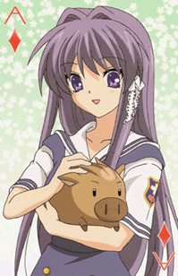 animated_gif botan card card_(medium) clannad fujibayashi_kyou gif long_hair lowres playing_card purple_eyes purple_hair school_uniform violet_eyes