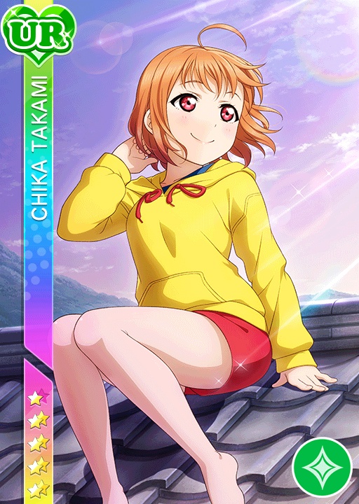 blush character_name jacket love_live!_school_idol_festival love_live!_sunshine!! orange_hair red_eyes short_hair sky smile takami_chika