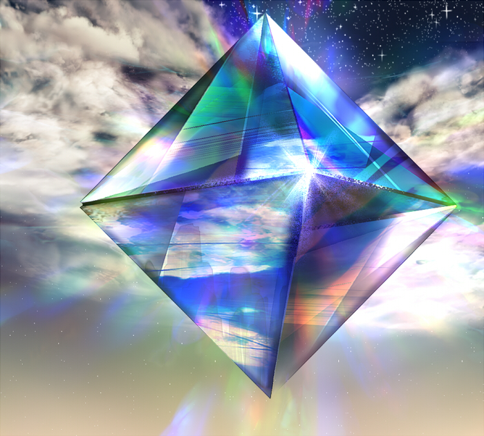 clouds higami_akabane neon_genesis_evangelion no_humans octahedron ramiel reflection shiny sky star_(sky) starry_sky tagme