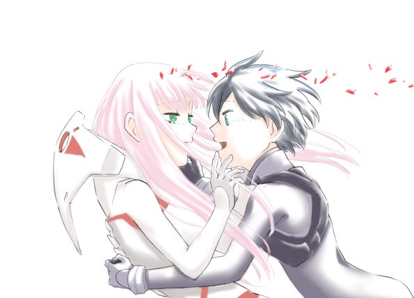 1boy 1girl bangs black_bodysuit black_hair blue_eyes bodysuit commentary_request couple crying crying_with_eyes_open darling_in_the_franxx eyebrows_visible_through_hair face-to-face facing_another gloves green_eyes hand_on_another's_back hand_on_another's_chin hetero hiro_(darling_in_the_franxx) hug long_hair looking_at_another pandagapandade pilot_suit pink_hair short_hair tears white_bodysuit white_gloves zero_two_(darling_in_the_franxx)