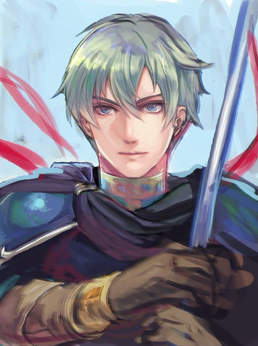 1boy armor blue_eyes cape ephraim fire_emblem fire_emblem:_seima_no_kouseki fire_emblem_heroes gloves green_hair kokouno_oyazi looking_at_viewer male_focus short_hair smile solo