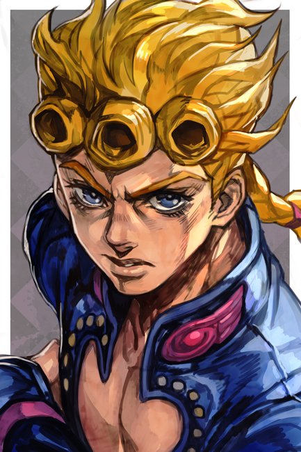 1boy blonde_hair blue_eyes braid cleavage_cutout giorno_giovanna hankuri high_collar jojo_no_kimyou_na_bouken looking_at_viewer portrait vento_aureo