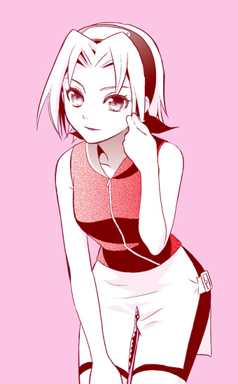 1girl bike_shorts black_shorts collarbone cowboy_shot haruno_sakura headband jacket leaning_forward limited_palette nanji3 naruto pink_background red_jacket short_hair short_shorts shorts sleeveless_jacket smile solo standing unzipped zipper