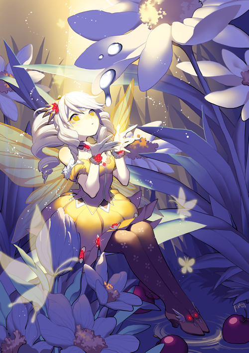 bug butterfly butterfly_wings elsword eve_(elsword) facial_mark flower insect pika_(kai9464) tagme wings