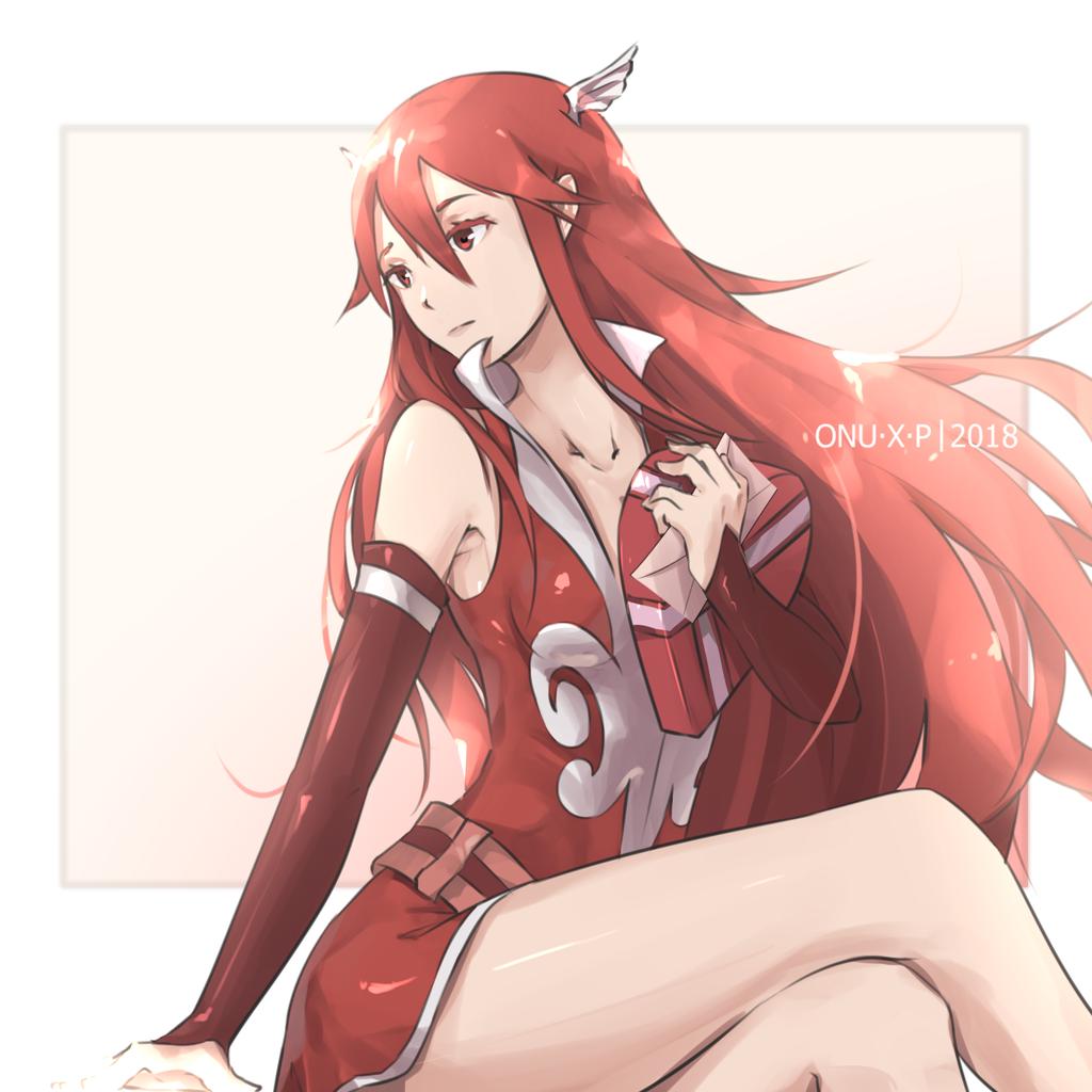 1girl belt fire_emblem fire_emblem:_kakusei fire_emblem_heroes hair_ornament long_hair looking_away red_clothes red_eyes redhead siegzeonu simple_background solo thighs cordelia_(fire_emblem) upper_body white_background