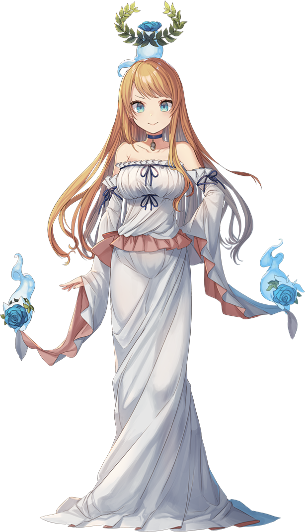 1girl artist_request bare_shoulders blonde_hair blue_eyes breasts caserta_(oshiro_project) choker collarbone detached_sleeves dress full_body hand_on_hip long_hair looking_at_viewer medium_breasts official_art oshiro_project oshiro_project_re smile solo transparent_background white_dress