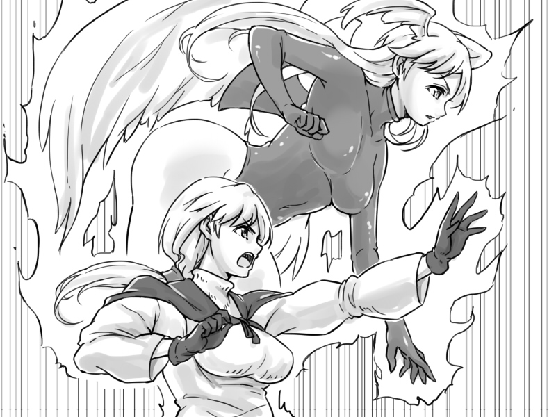 alma_beoulve angel_wings breasts commentary_request final_fantasy final_fantasy_tactics gloves head_wings large_breasts leotard long_hair multiple_girls stand_(jojo) takomeshi ultima_(fft) wings