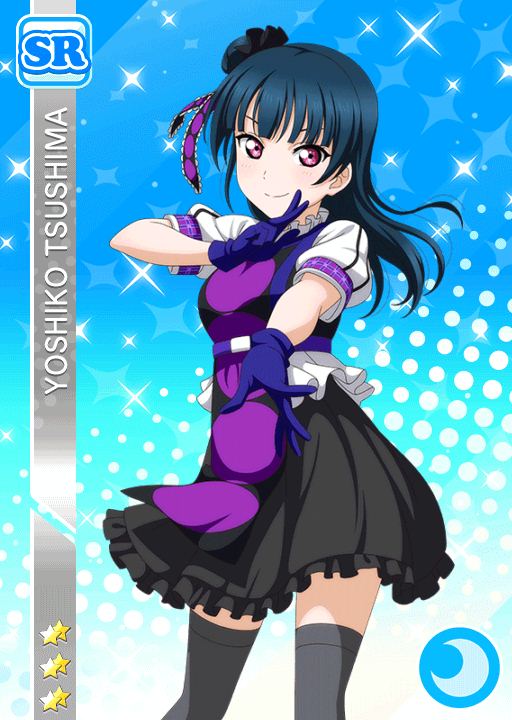 blue_hair blush character_name dress long_hair love_live!_school_idol_festival love_live!_sunshine!! pink_eyes smile tsushima_yoshiko