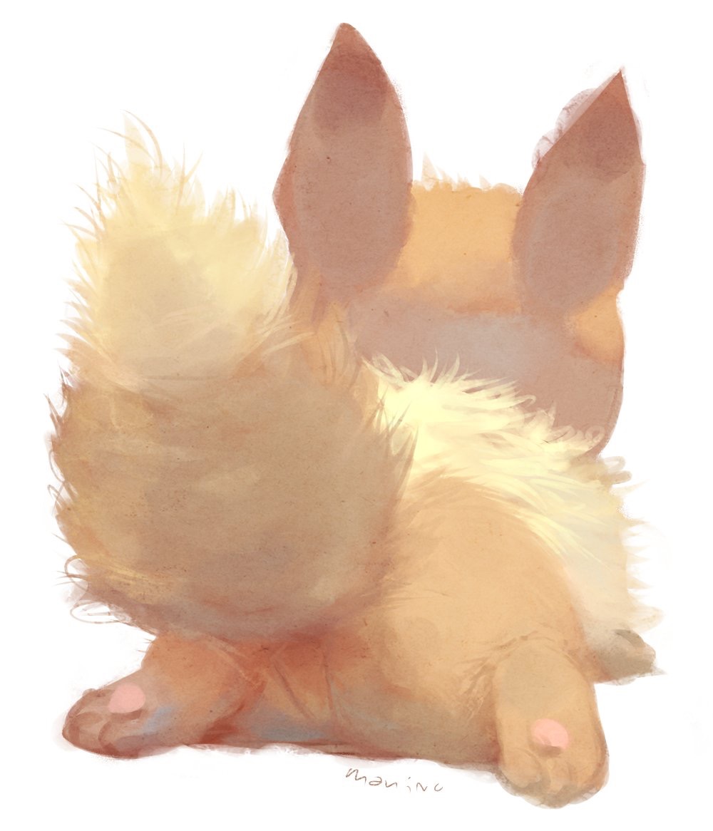 animal animal_ears eevee from_behind hips manino_(mofuritaionaka) no_humans paws pokemon pokemon_(creature) simple_background sitting sketch solo tail white_background