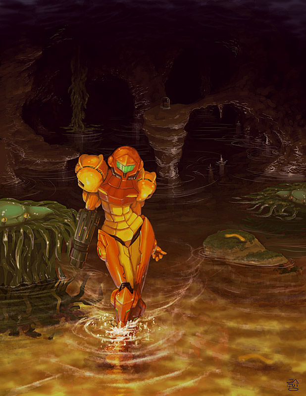 cave epic jaquio metroid nintendo samus_aran varia_suit wading water