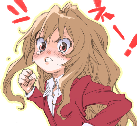 angry big_head blush clenched_hand collar fist long_hair lowres mikami_komata mikami_konu open_collar punch punching shirt tears teeth toradora!