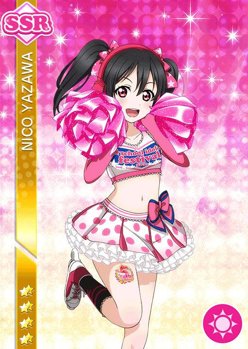 black_hair blush character_name cheerleader long_hair love_live!_school_idol_festival love_live!_school_idol_project red_eyes skirt smile twintails yazawa_nico