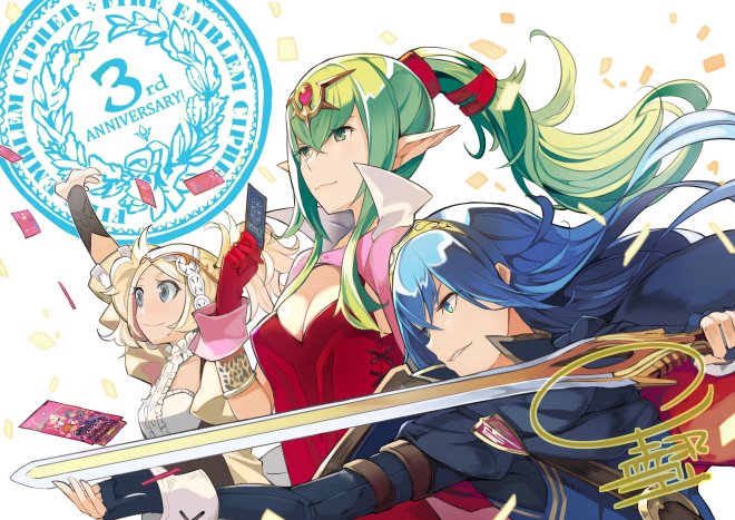 blonde_hair blue_eyes blue_hair blush breasts cape chiki circlet dress falchion_(fire_emblem) fingerless_gloves fire_emblem fire_emblem:_kakusei fire_emblem:_mystery_of_the_emblem fire_emblem_cipher fire_emblem_heroes gloves green_eyes green_hair hair_ornament kurosawa_tetsu liz_(fire_emblem) long_hair lucina mamkute multiple_girls official_art open_mouth pink_dress pink_legwear pointy_ears ponytail short_dress short_hair short_twintails side_slit smile sword tiara twintails weapon