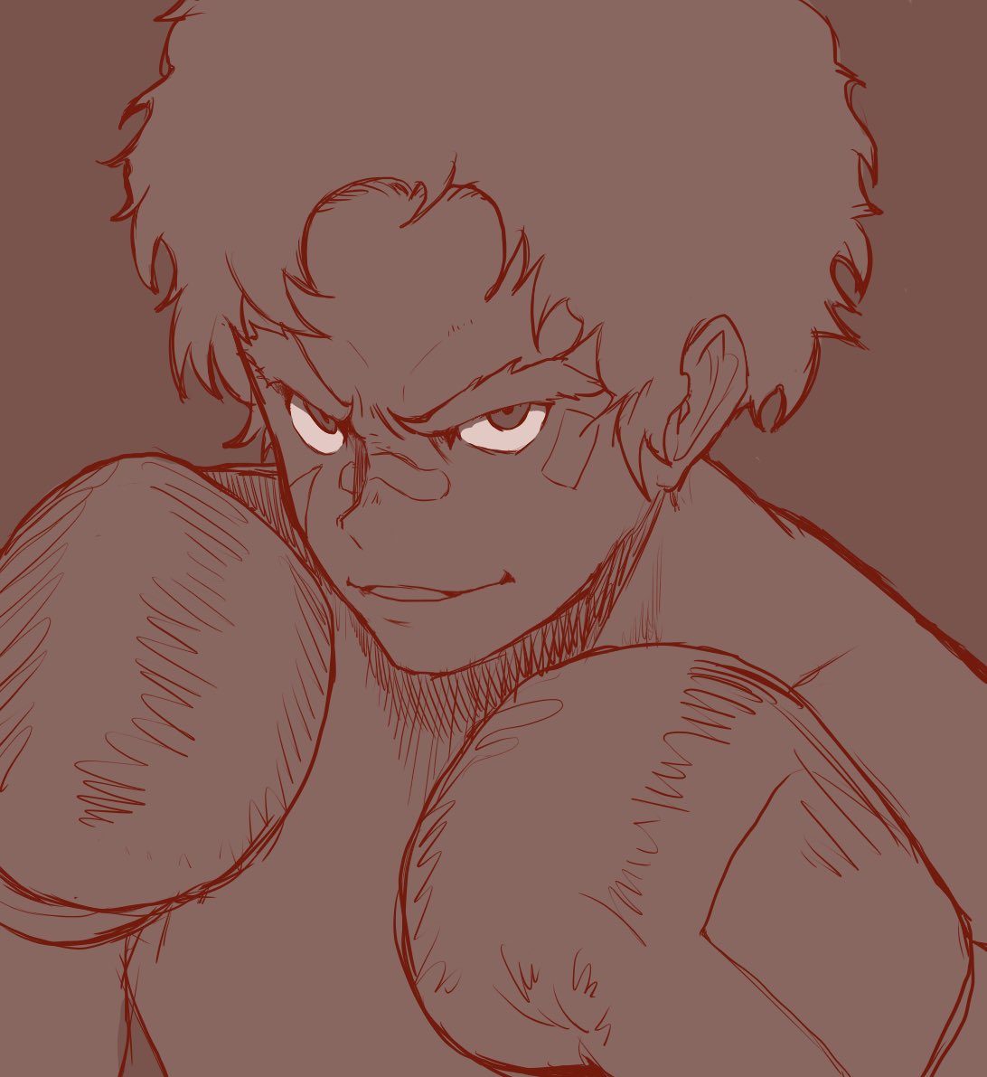 1boy bandage boxing_gloves joe_(megalo_box) las_(las72) male_focus megalo_box monochrome red smile solo upper_body