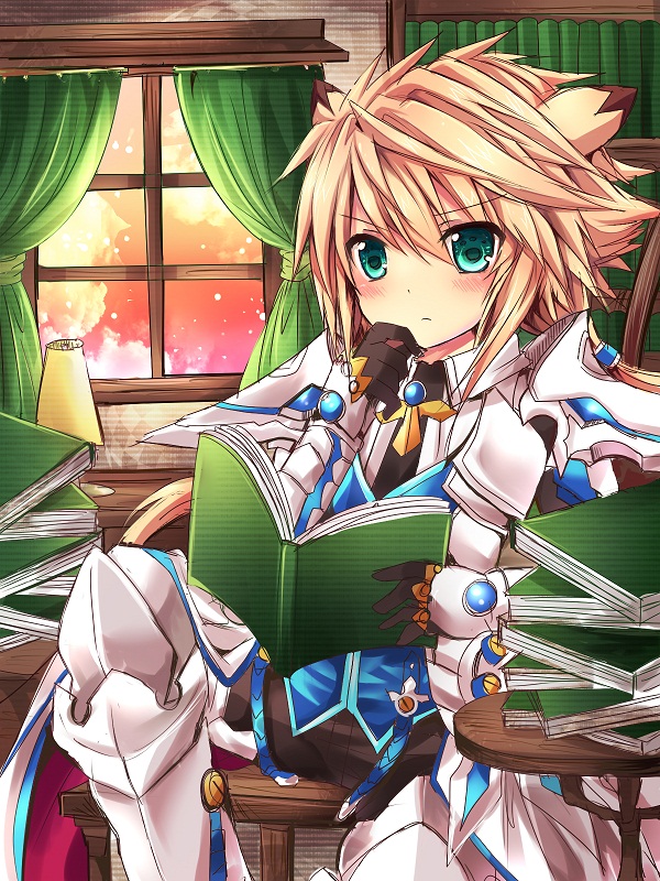 1boy armor book chung_seiker elsword eyebrows_visible_through_hair long_hair rudia tactical_trooper_(elsword) tagme thinking