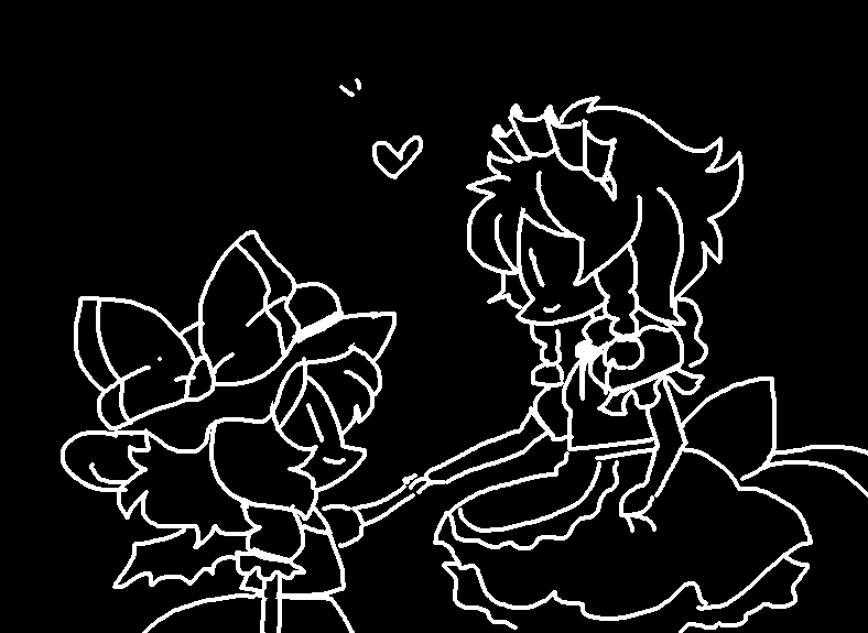 bow braid hand_holding hat heart high_contrast izayoi_sakuya maid_headdress monochrome remilia_scarlet smile touhou yt_(wai-tei)