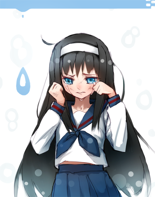 1girl black_hair blue_eyes crying crying_with_eyes_open hairband long_hair mmegrimm sad school_uniform solo teardrop tears tohno_akiha tsukihime