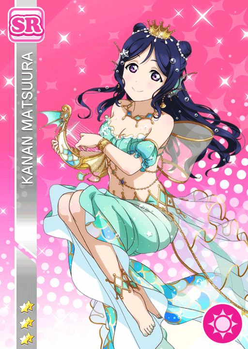 bikini blue_hair blush character_name long_haur love_live!_school_idol_festival love_live!_sunshine!! lyre matsuura_kanan mermaid smile violet_eyes