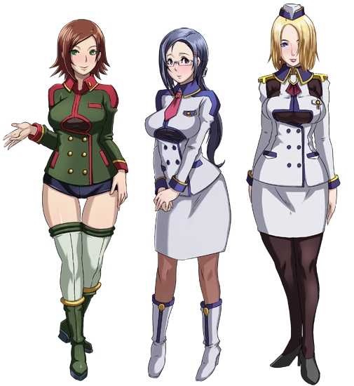 3girls aoi_cameron ascot bangs black_legwear blonde_hair blue_eyes blue_hair blush boots breasts brown_hair brown_legwear butcha-u buttons column_lineup curvy earrings garrison_cap glasses green_eyes green_legwear hair_ornament hair_over_one_eye hairclip hand_on_hip hands_together hat high_collar high_heels injuu_kangoku jewelry knee_boots kneehighs large_breasts legs_crossed lipstick liz_glover long_hair looking_at_viewer makeup mature mole multiple_girls necktie official_art outstretched_hand pantyhose pencil_skirt ponytail rail_schwartz semi-rimless_eyewear shoes short_hair short_shorts shorts skirt smile standing swept_bangs thigh-highs thigh_gap under-rim_eyewear uniform v_arms violet_eyes wide_hips zettai_ryouiki