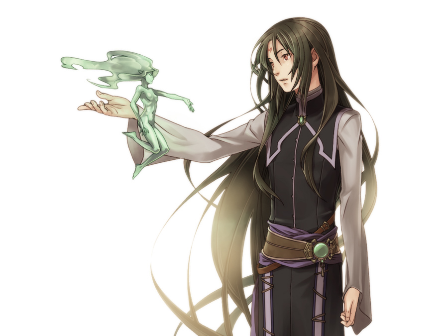 1boy alternate_hairstyle androgynous black_hair facial_mark fire_emblem fire_emblem:_akatsuki_no_megami fire_emblem:_souen_no_kiseki jewelry kobashi_(hodohodo) long_hair red_eyes soren spirit very_long_hair