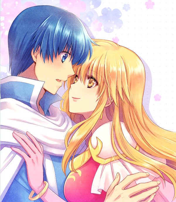 1boy 1girl blonde_hair blue_eyes blue_hair blush cape couple cute embarrassed finn_(fire_emblem) fire_emblem fire_emblem:_genealogy_of_the_holy_war fire_emblem:_seisen_no_keifu fire_emblem_4 gloves hug intelligent_systems lachesis_(fire_emblem) love nintendo smile tori_ko yellow_eyes