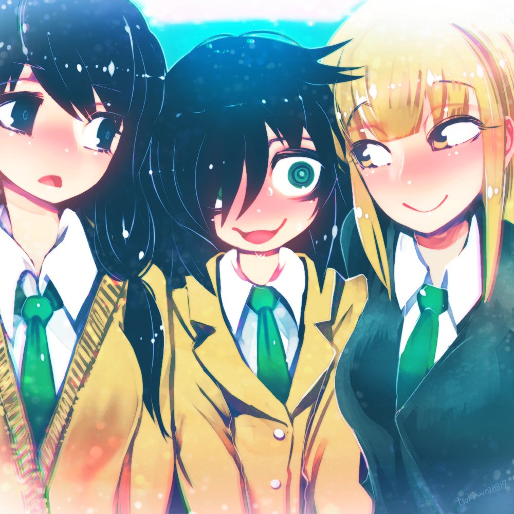 blazer blush cardigan girl_sandwich hakkasame jacket katou_asuka kuroki_tomoko low_twintails necktie sandwiched smile tamura_yuri twintails watashi_ga_motenai_no_wa_dou_kangaetemo_omaera_ga_warui!