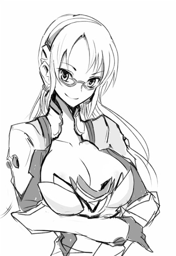 1girl bodysuit breasts cleavage commentary_request evangelion:_2.0_you_can_(not)_advance glasses hairband kara_(color) large_breasts long_hair makinami_mari_illustrious monochrome neon_genesis_evangelion pilot_suit plugsuit rebuild_of_evangelion solo twintails