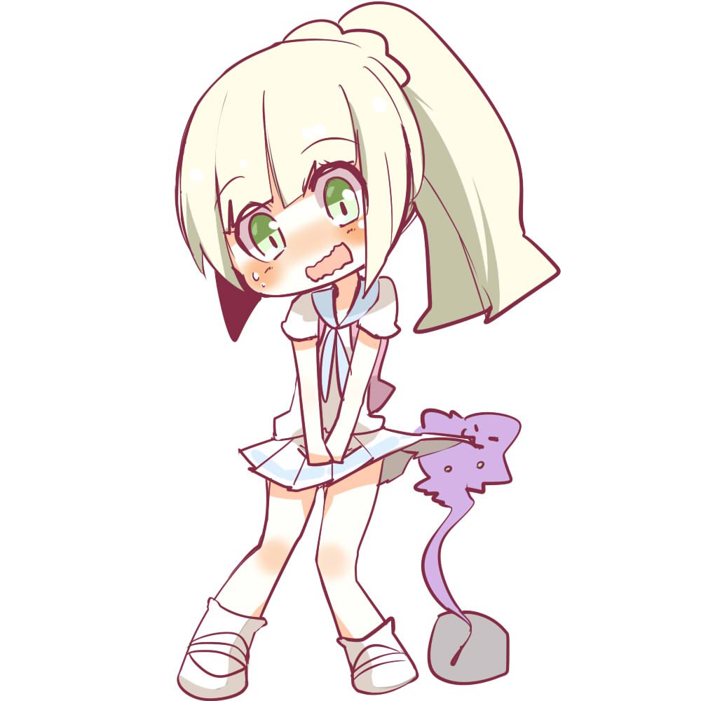 backpack bag blonde_hair dress green_eyes lillie_(pokemon) pokemon pokemon_(game) pokemon_sm ponytail skirt spiritomb white_dress