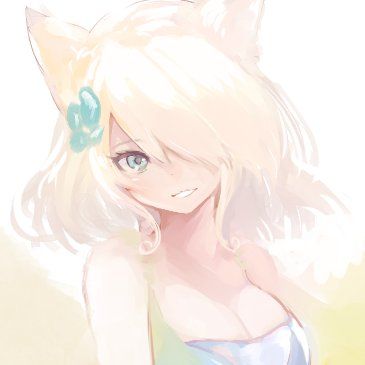 1girl animal_ears bangs bare_shoulders black_footwear blonde_hair blue_dress blue_eyes blush breasts cleavage closed_mouth commentary_request dress eyebrows_visible_through_hair fox_ears fox_girl fox_tail futaba_aoi hair_between_eyes jewelry large_breasts loafers long_hair lowres naomi_(sekai_no_hate_no_kissaten) original pendant ribbed_legwear shoes short_sleeves simple_background smile solo standing standing_on_one_leg tail thigh-highs very_long_hair white_background white_legwear