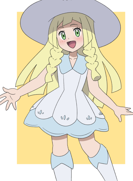 1girl blonde_hair blush dress green_eyes hat lillie_(pokemon) pokemon pokemon_(anime) pokemon_(game) pokemon_sm pokemon_sm_(anime) sundress white_dress white_hat yume_yoroi