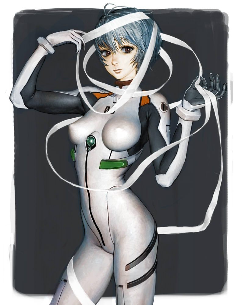 bandage bandages blue_hair erect_nipples nagara-ya neon_genesis_evangelion plugsuit red_eyes short_hair