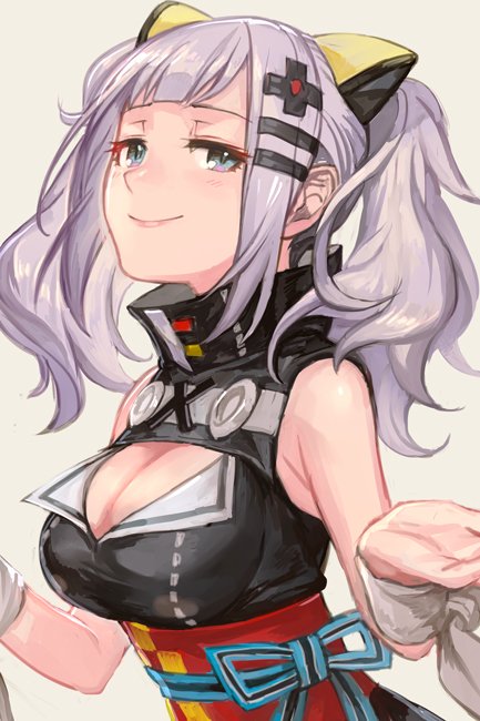 1girl animal_ears bangs breasts cleavage closed_mouth grey_eyes hankuri kaguya_luna kaguya_luna_(character) long_hair purple_hair short_hair sleeveless smile solo